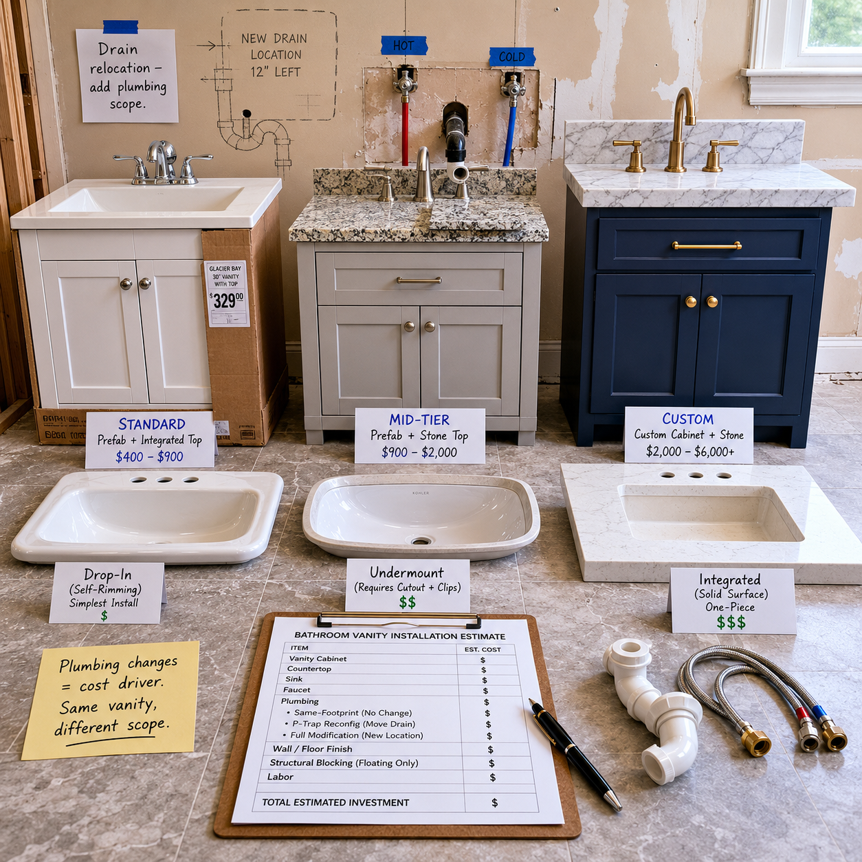 Bathroom Vanity Installation on Cape Cod, MA, WM Construction project in Centerville, MA