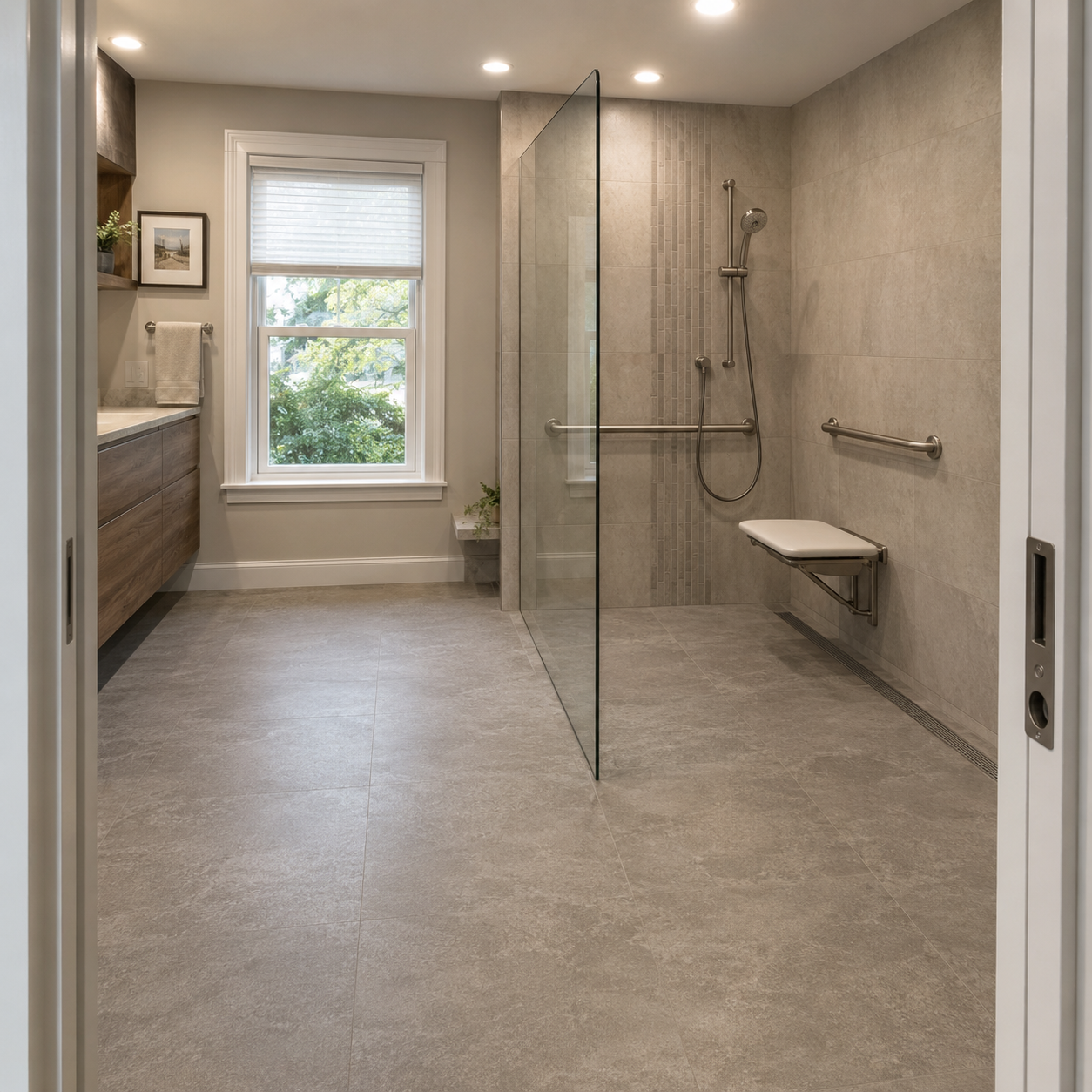Curbless Wet Room Configuration by WM Construction, Centerville, MA