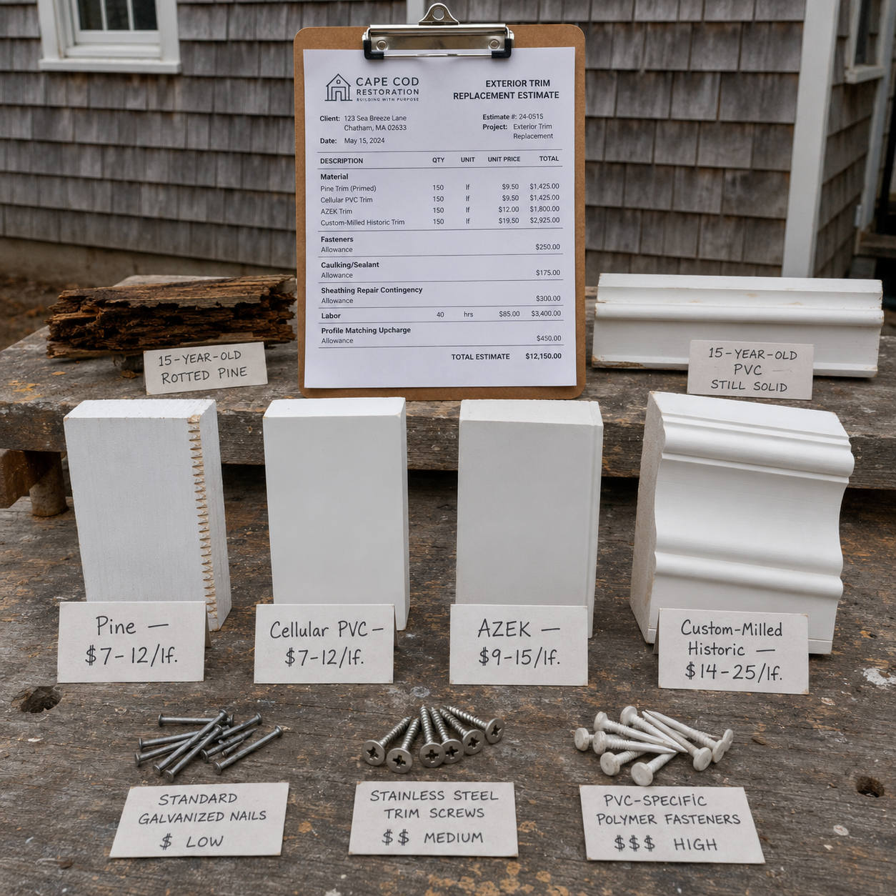 Exterior Trim Replacement on Cape Cod, MA, WM Construction project in Centerville, MA