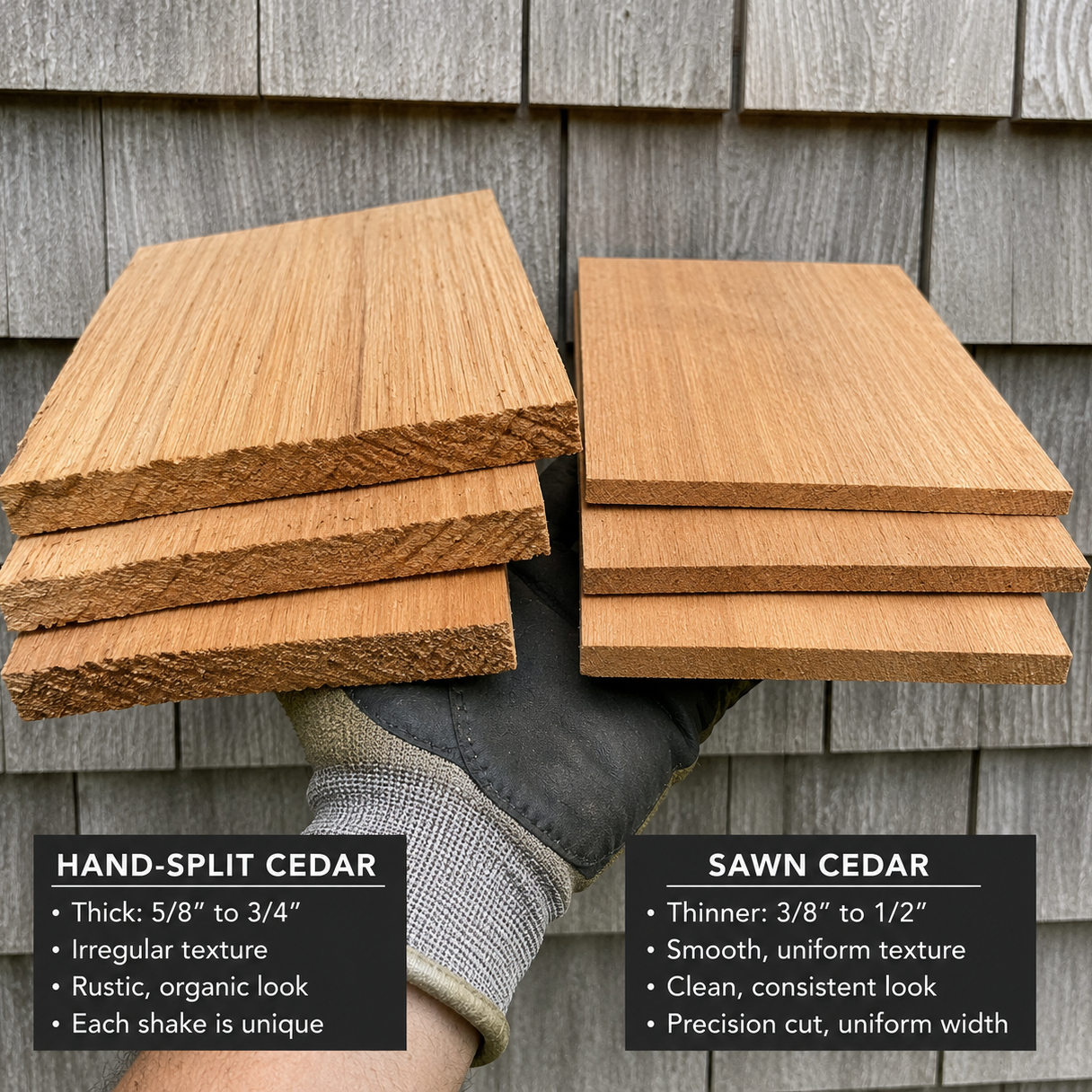 Hand-Split vs Sawn Cedar by WM Construction, Centerville, MA