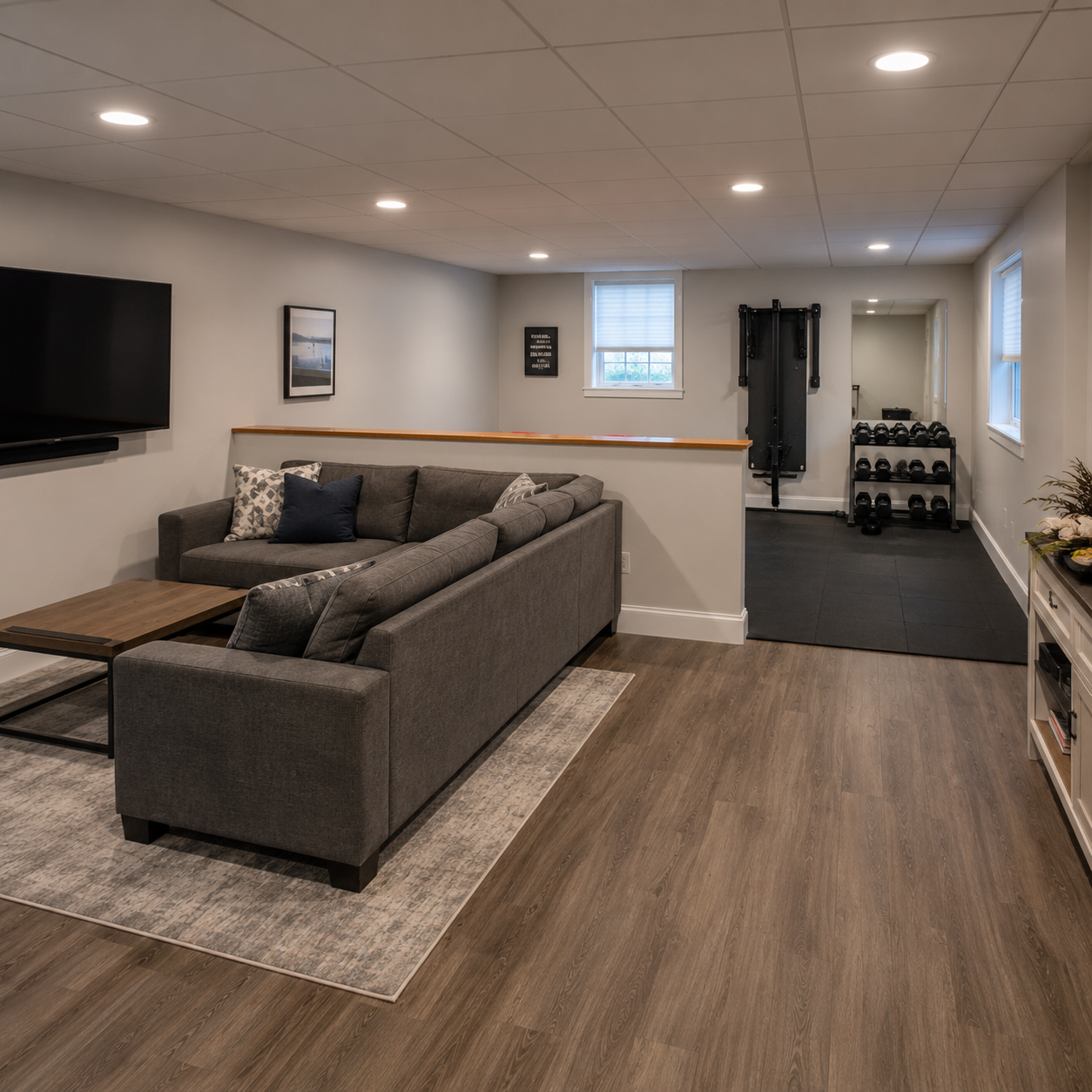 Multi Purpose Basement Remodels by WM Construction, Centerville, MA