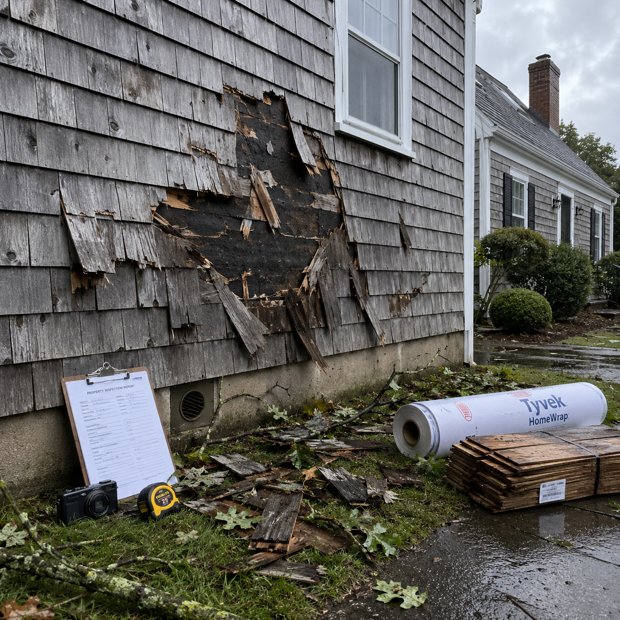Storm Damage Siding Repair on Cape Cod, MA, WM Construction Centerville