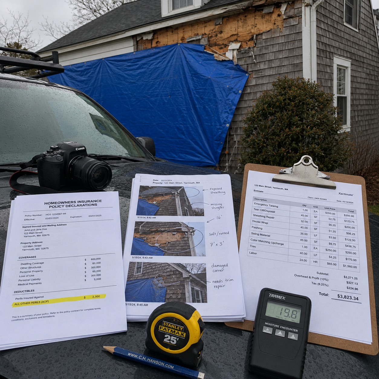 Storm Damage Siding Repair on Cape Cod, MA, WM Construction project in Centerville, MA
